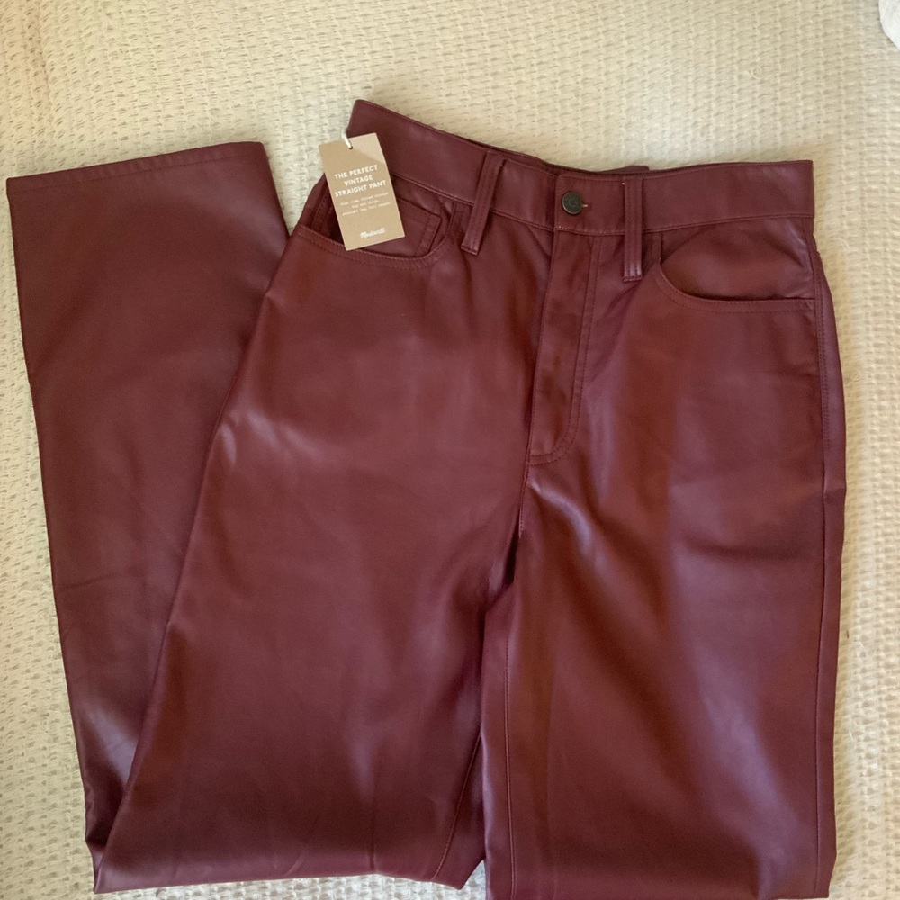 NWT Madewell Plus Perfect Vintage Straight Jean Faux Leather Red Pants 27 - Picture 9 of 9